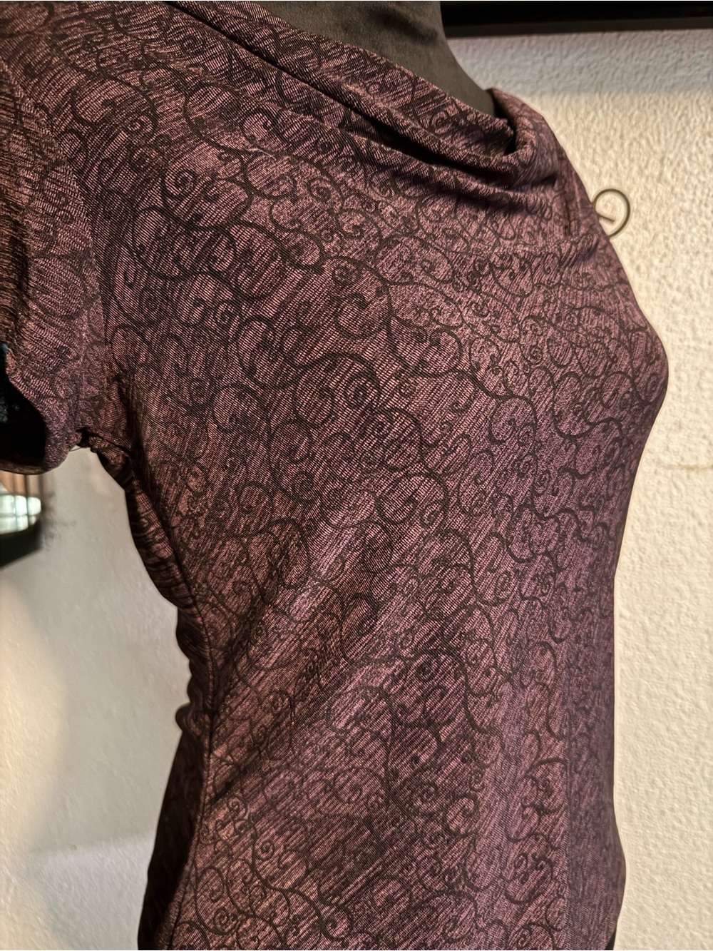 Briggs New York Petite Cowl Neck Top Purple Black Scroll Pattern •Size M MP•